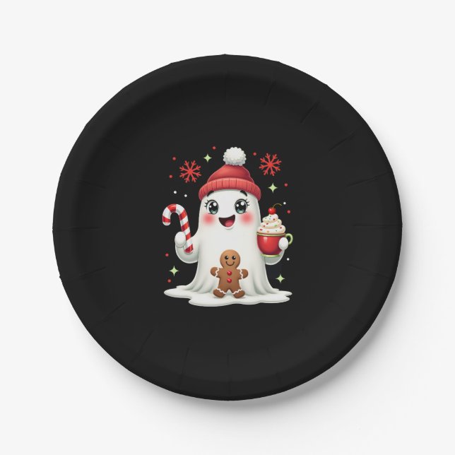 Christmas Merry Christmas For Gift Christmas Ghost Paper Plate (Front)