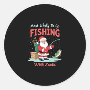 Christmas Merry Christmas For Gift Fishing Santa ( Classic Round Sticker