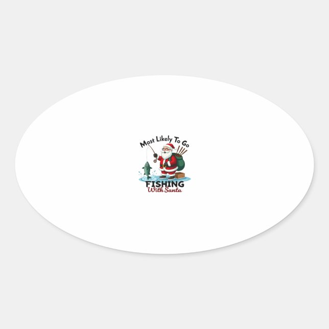Christmas Merry Christmas For Gift Fishing Santa ( Oval Sticker (Front)