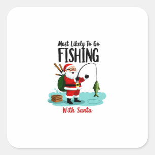 Christmas Merry Christmas For Gift Fishing Santa ( Square Sticker