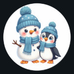 Christmas Merry Christmas For Gift Penguin Snowman Classic Round Sticker<br><div class="desc">Christmas Merry Christmas For Gift Penguin Snowman (2)</div>