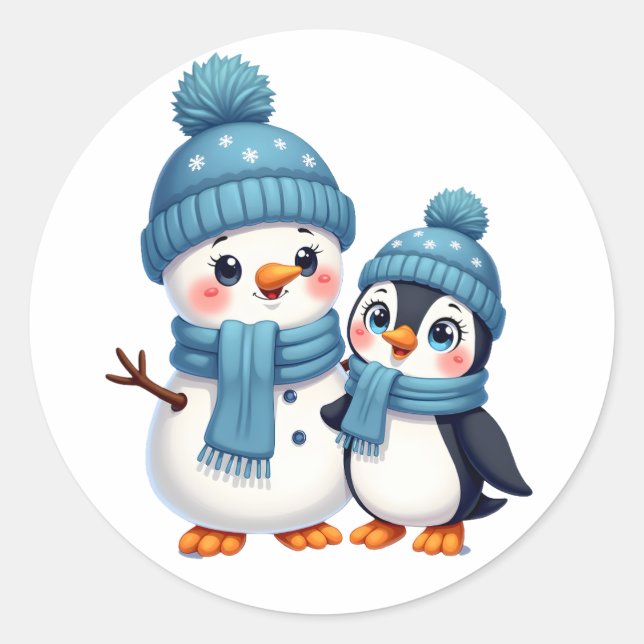 Christmas Merry Christmas For Gift Penguin Snowman Classic Round Sticker (Front)