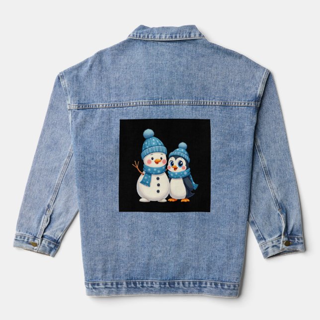Christmas Merry Christmas For Gift Penguin Snowman Denim Jacket (Back)