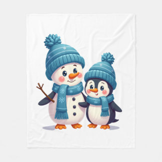 Christmas Merry Christmas For Gift Penguin Snowman Fleece Blanket