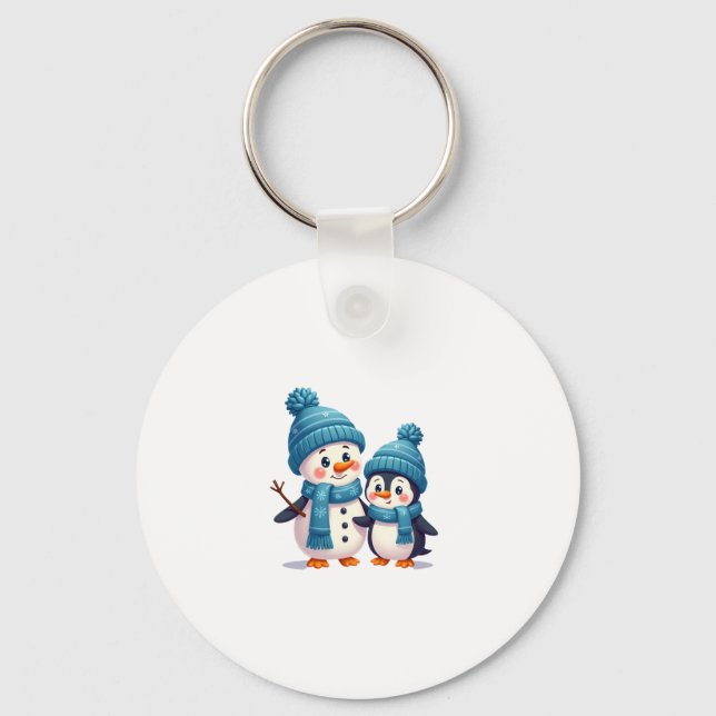 Christmas Merry Christmas For Gift Penguin Snowman Keychain (Front)