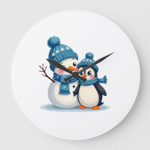 Christmas Merry Christmas For Gift Penguin Snowman Large Clock