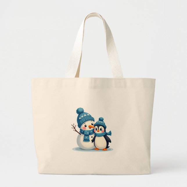 Christmas Merry Christmas For Gift Penguin Snowman Large Tote Bag (Front)