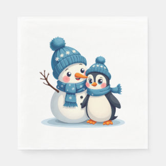 Christmas Merry Christmas For Gift Penguin Snowman Napkin
