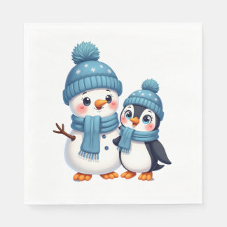 Christmas Merry Christmas For Gift Penguin Snowman Napkin