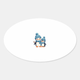 Christmas Merry Christmas For Gift Penguin Snowman Oval Sticker