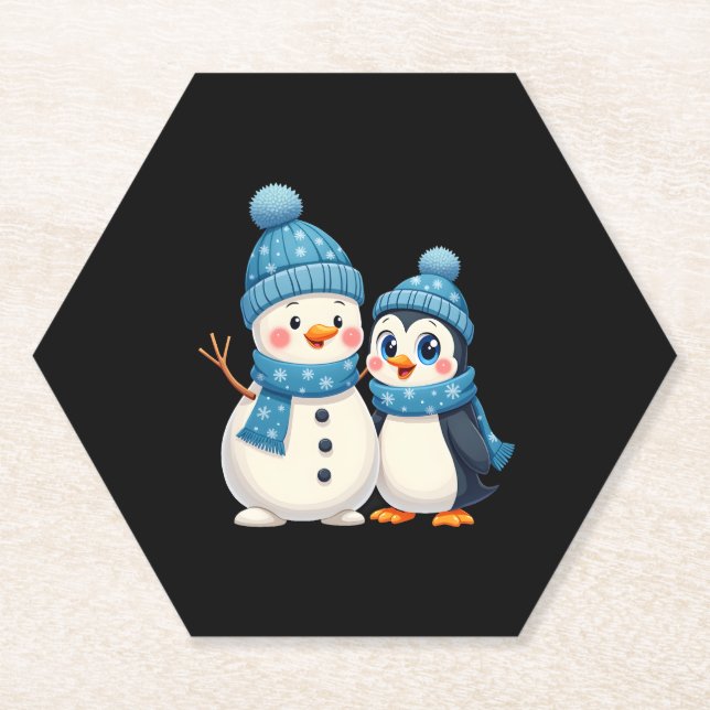 Christmas Merry Christmas For Gift Penguin Snowman Paper Coaster (Front)