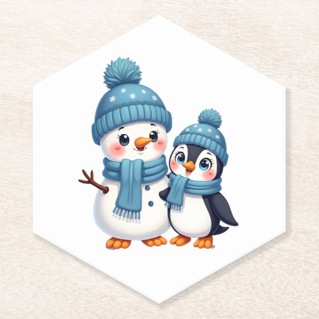Christmas Merry Christmas For Gift Penguin Snowman Paper Coaster (Front)