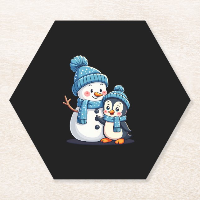 Christmas Merry Christmas For Gift Penguin Snowman Paper Coaster (Front)