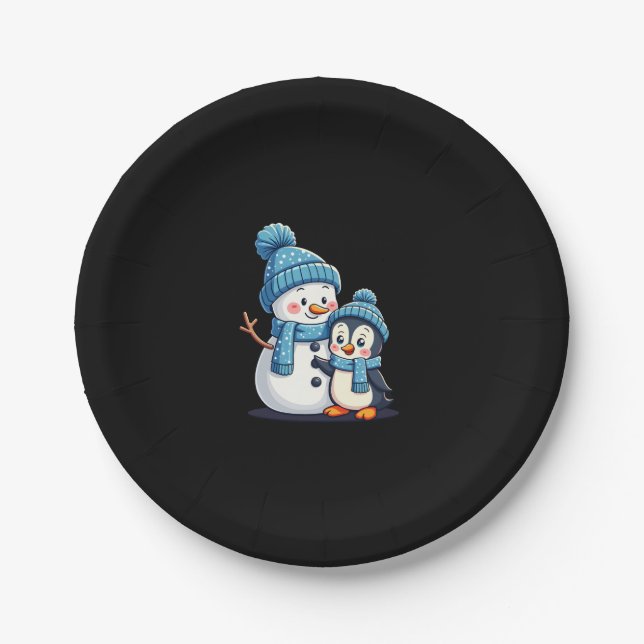 Christmas Merry Christmas For Gift Penguin Snowman Paper Plate (Front)