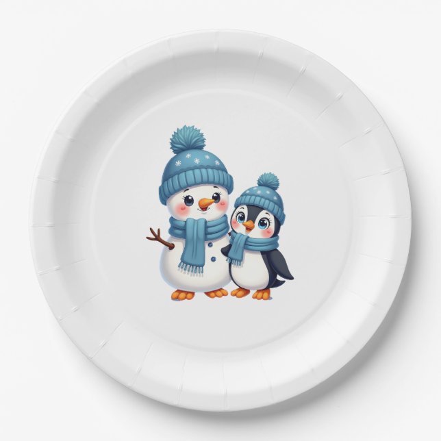 Christmas Merry Christmas For Gift Penguin Snowman Paper Plate (Front)