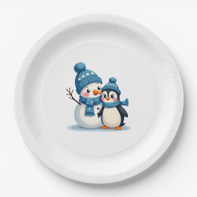 Christmas Merry Christmas For Gift Penguin Snowman Paper Plate (Front)