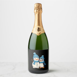 Christmas Merry Christmas For Gift Penguin Snowman Sparkling Wine Label