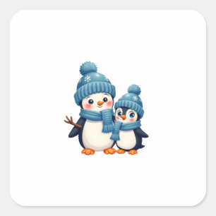 Christmas Merry Christmas For Gift Penguin Snowman Square Sticker