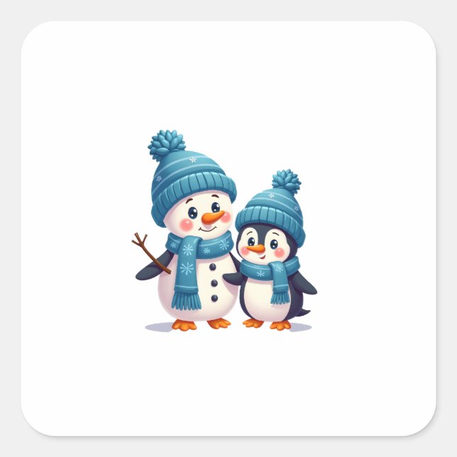 Christmas Merry Christmas For Gift Penguin Snowman Square Sticker (Front)