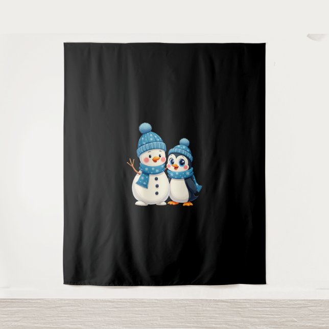 Christmas Merry Christmas For Gift Penguin Snowman Tapestry (Front)