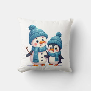 Christmas Merry Christmas For Gift Penguin Snowman Throw Pillow