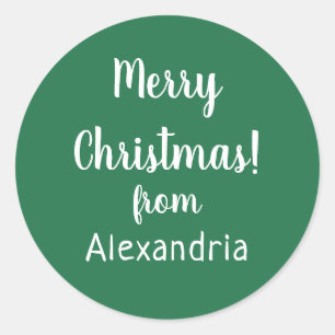 Christmas Merry Christmas from Name Green Classic Round Sticker