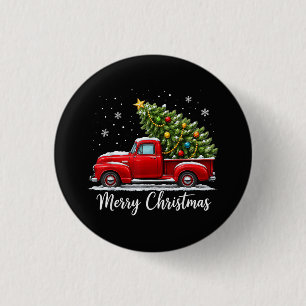 Christmas Merry Christmas Red Truck Tree Men Women 1 Inch Round Button