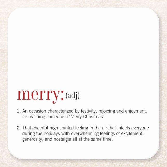 Christmas Merry Definition Holiday Square Paper Coaster (Front)