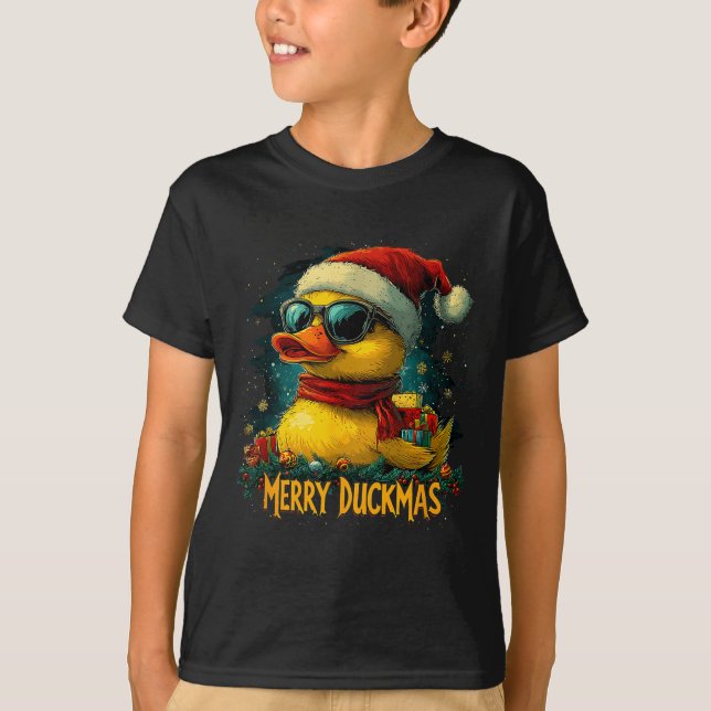 Christmas Merry Duckmas Funny Quackmas Pajama Duck T-Shirt (Front)