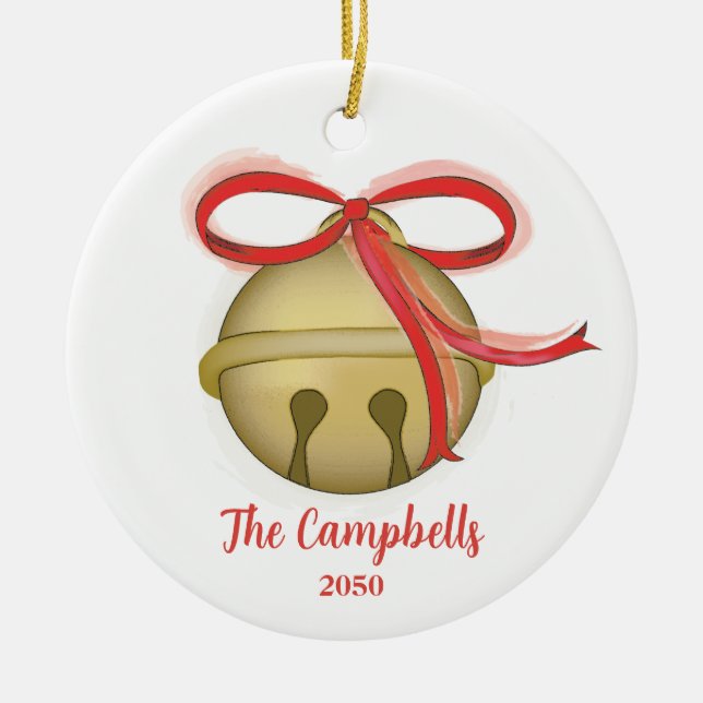 Christmas Merry Jingle Bell Photo Holiday Cute Ceramic Ornament (Front)