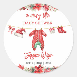 Christmas Merry Little Baby Shower Gender Neutral Classic Round Sticker