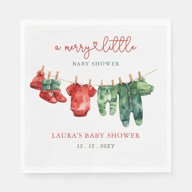 Christmas Merry Little Baby Shower Gender Neutral Napkin (Front)