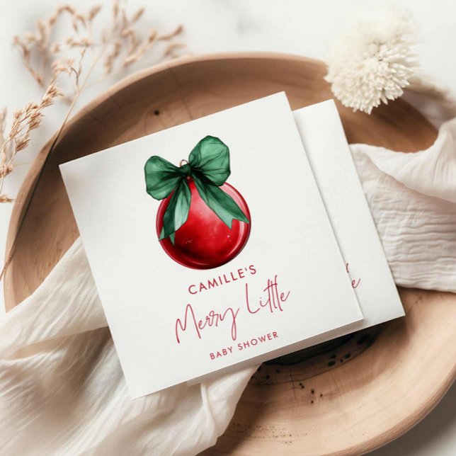 Christmas Merry Little Baby Shower Paper Napkin (Merry Little Baby Shower Personalized Paper Napkins )
