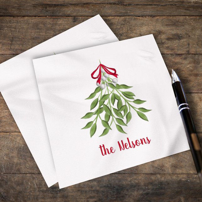 Christmas Merry Mistletoe Holiday Whimsical Cute Napkin (Christmas merry mistletoe watercolor simple customized calligraphy napkin. )