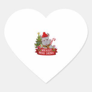 Christmas Merry Moo Deng Cute Baby Hippo Bouncy Ap Heart Sticker