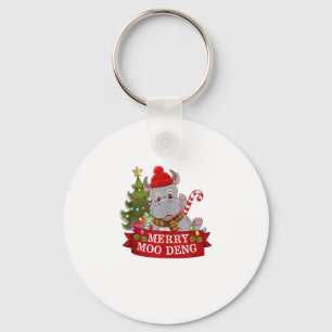 Christmas Merry Moo Deng Cute Baby Hippo Bouncy Ap Keychain