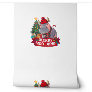 Christmas Merry Moo Deng Cute Baby Hippo Bouncy Xm Wallpaper