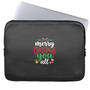 Christmas Merry You All Holiday Typography Laptop Sleeve
