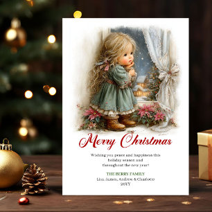 Christmas Message Cute Little Girl Holiday Scene Card
