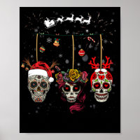 Christmas Mexican Flower Sugar Skull In Snow Xmas