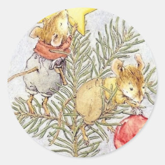 Christmas mice classic round sticker