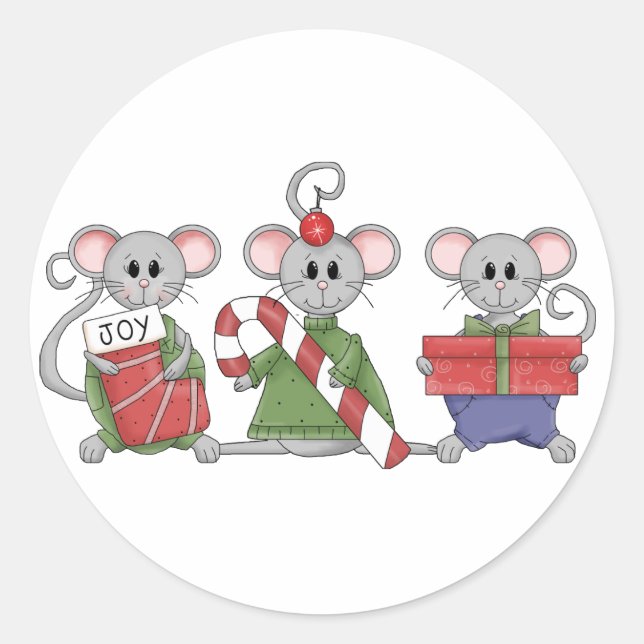Christmas Mice Classic Round Sticker (Front)