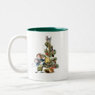 Christmas Mice Decorating Tree Two-Tone Coffee Mug