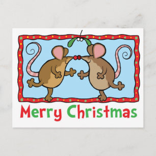 Christmas mice holiday postcard