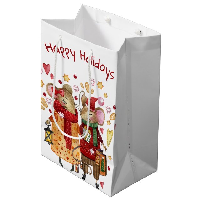 Christmas Mice Medium Gift Bag (Front Angled)