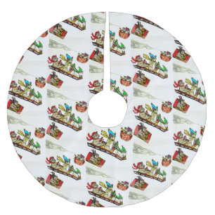 CHRISTMAS MICE SLEDDING  BRUSHED POLYESTER TREE SKIRT