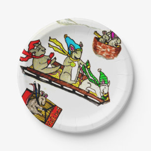 CHRISTMAS MICE SLEDDING paper plates