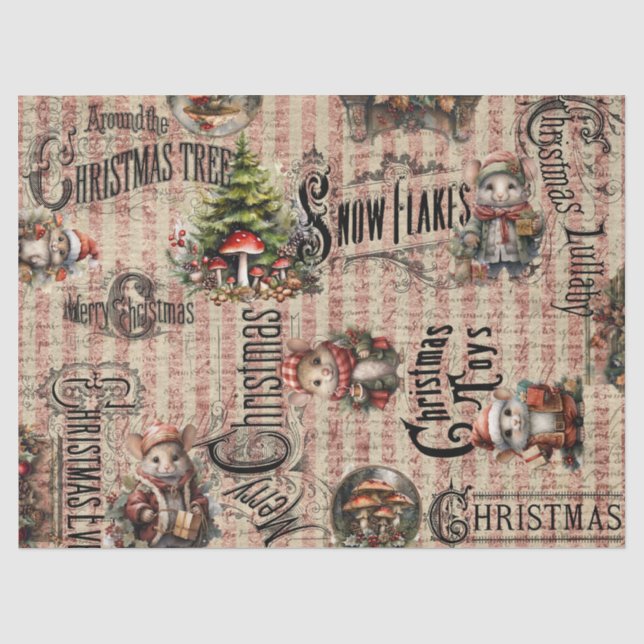 Christmas Mice & Toadstools Tissue Paper (Front)