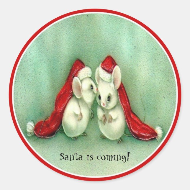 Christmas Mice with Red Santa Hats Sticker (Front)