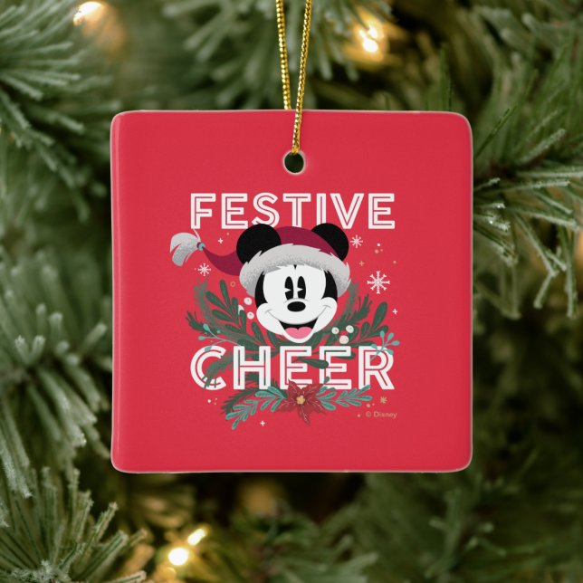 Christmas Mickey Mouse Festive Cheer Ceramic Ornament (Tree)